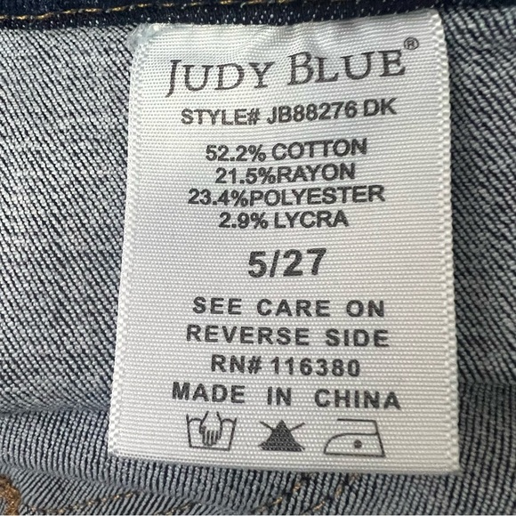 Judy Blue Dark Indigo Pull on Flare High Rise Denim Jeans Boho Stretch Size 27 - Picture 13 of 15